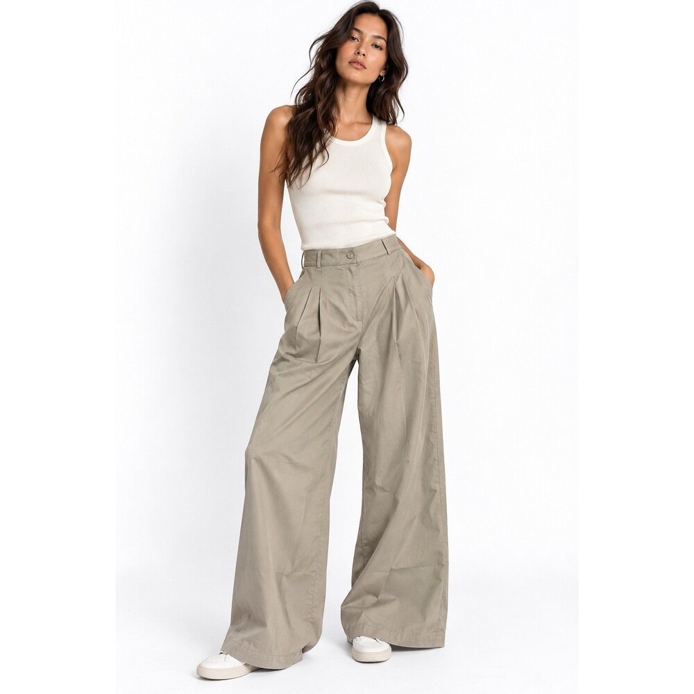 Anthropologie Amadi Pleated Wide Leg Pants S Petite Beige Tencel Trousers